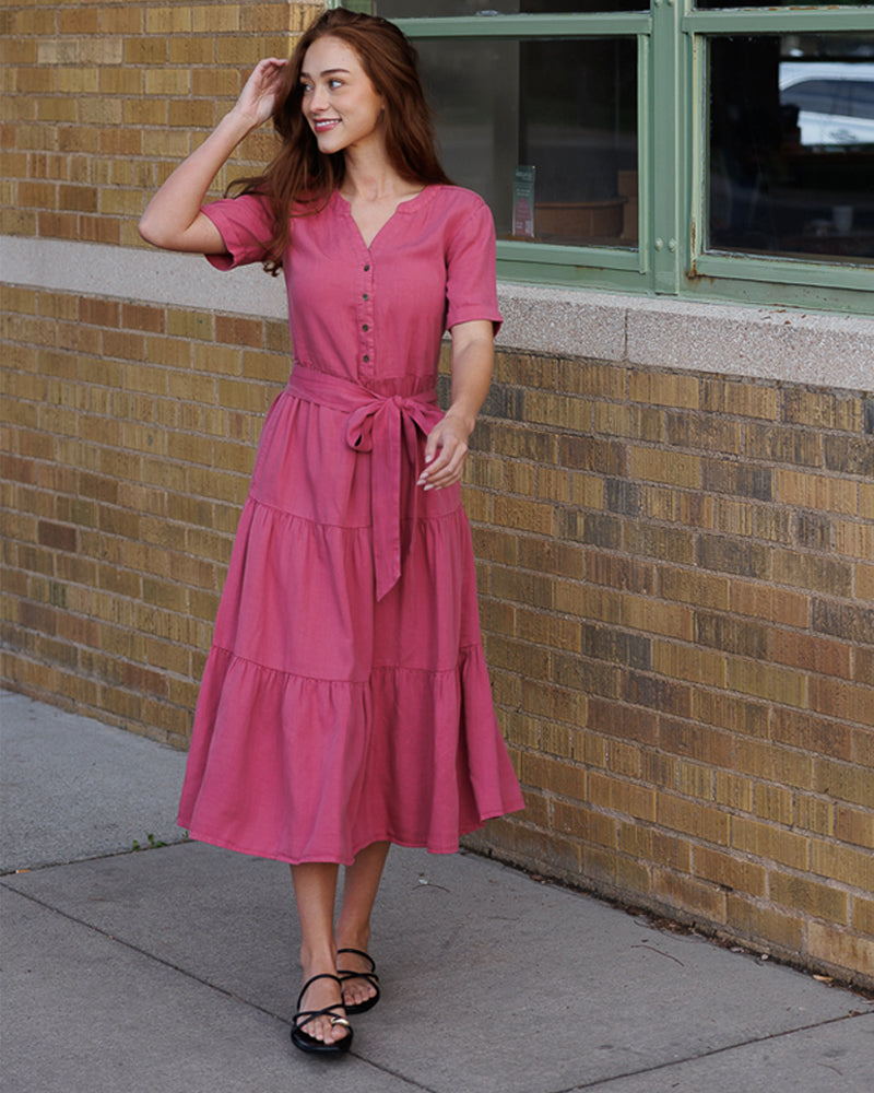 Belted Lyocell Midi Dress