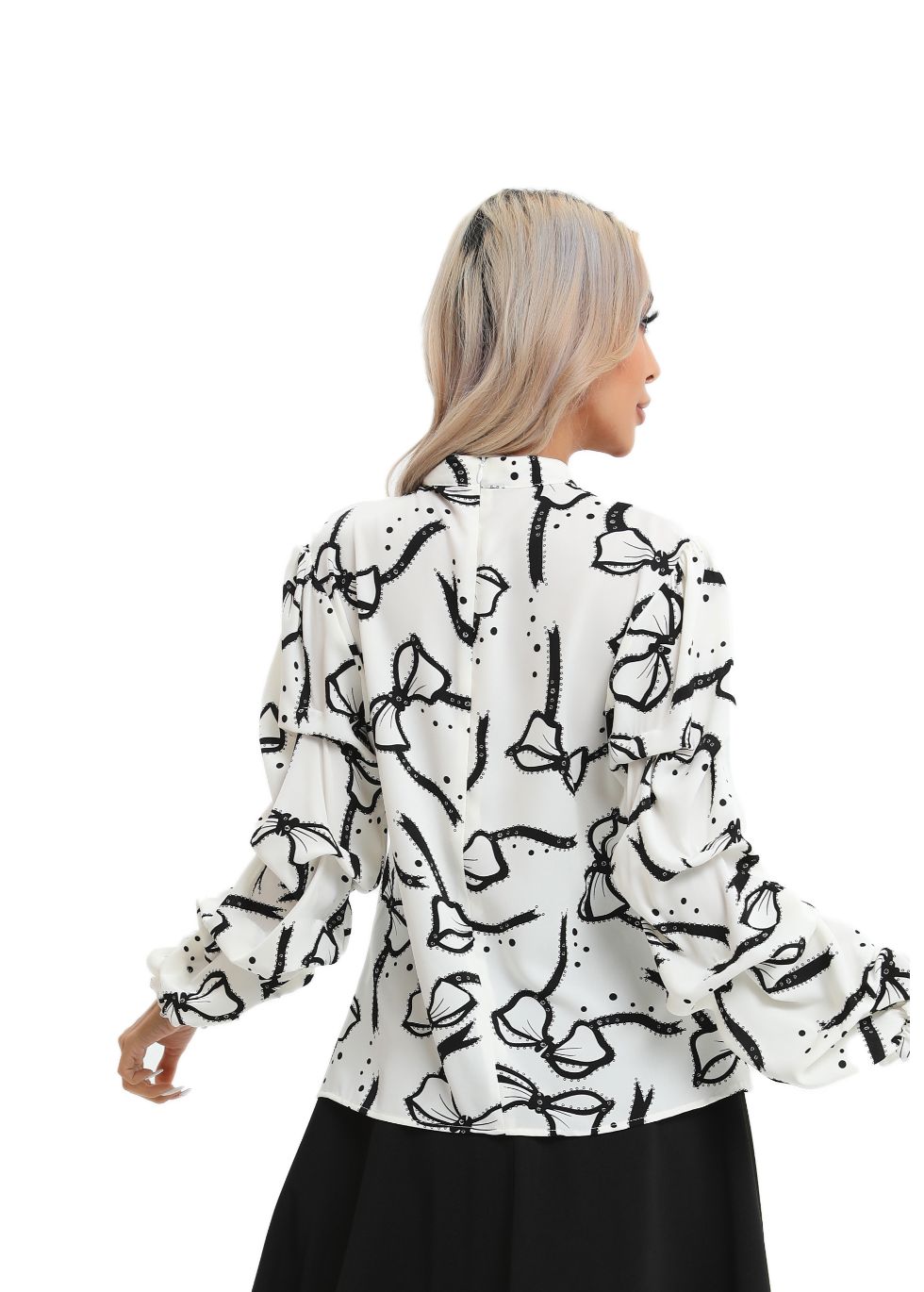 White Puff Sleeve Tie-Front Blouse