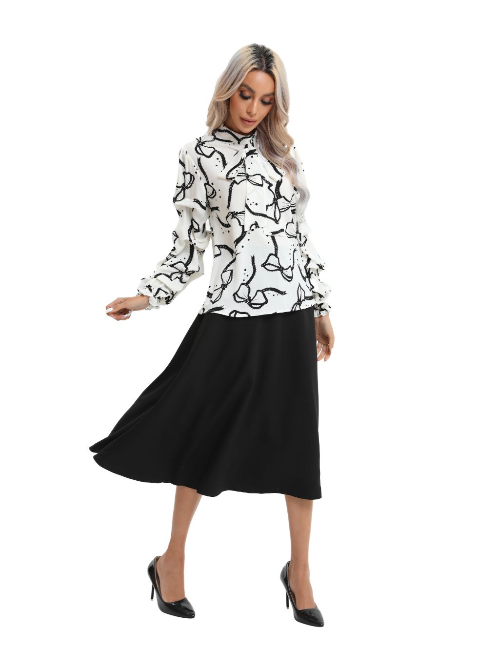 White Puff Sleeve Tie-Front Blouse