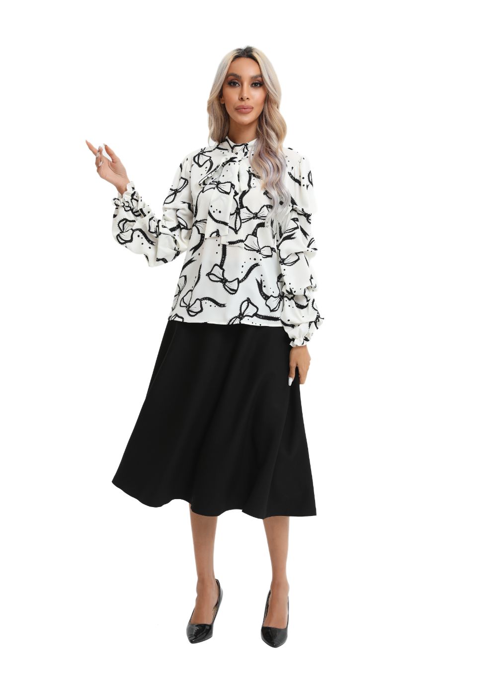 White Puff Sleeve Tie-Front Blouse