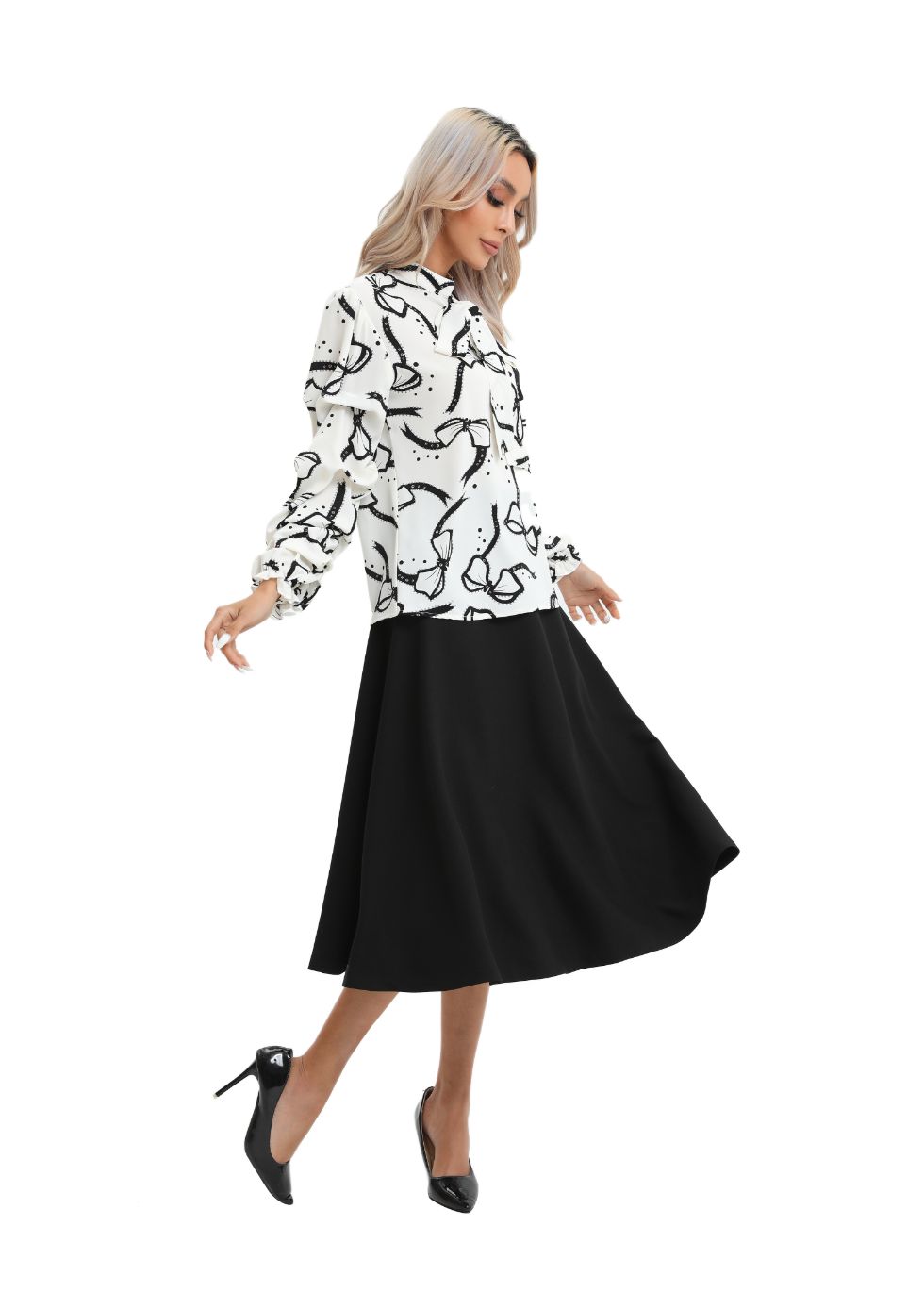 White Puff Sleeve Tie-Front Blouse