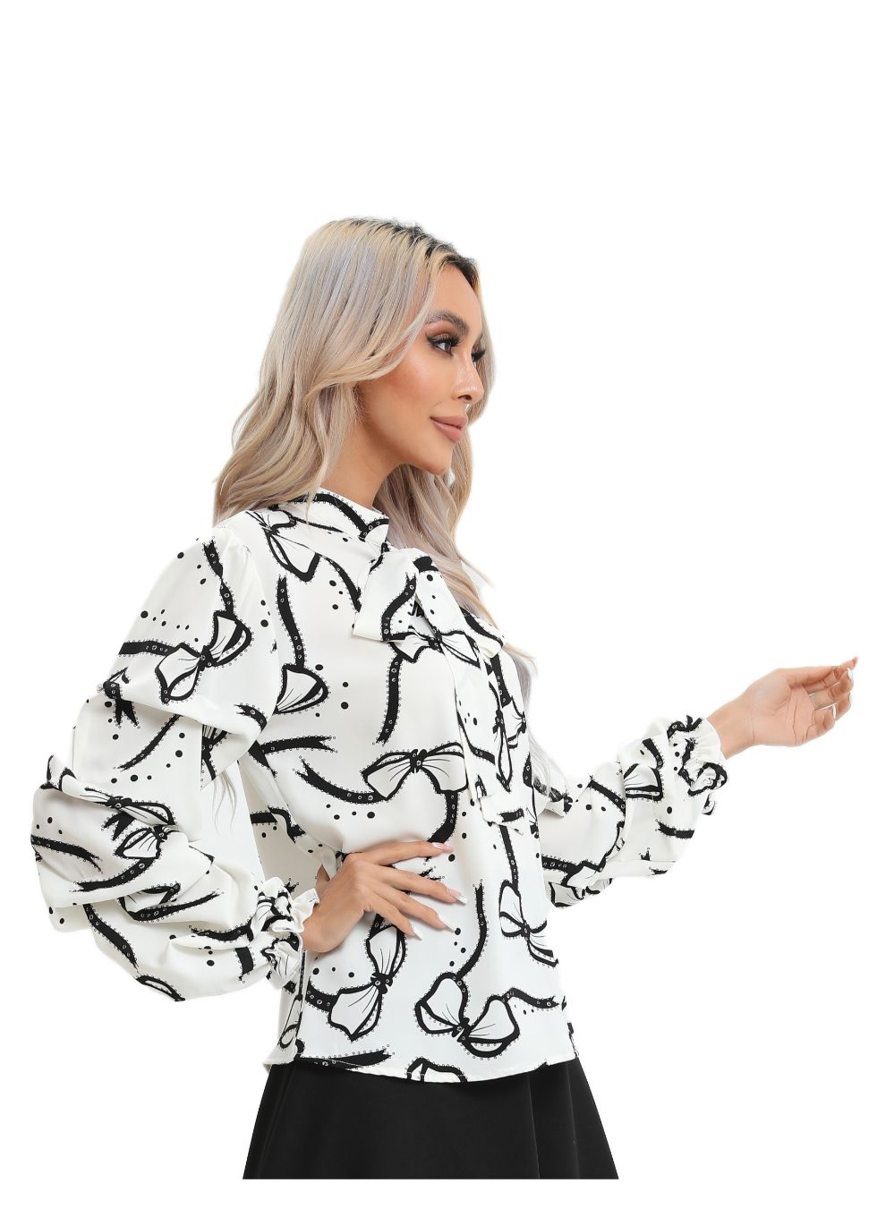 White Puff Sleeve Tie-Front Blouse