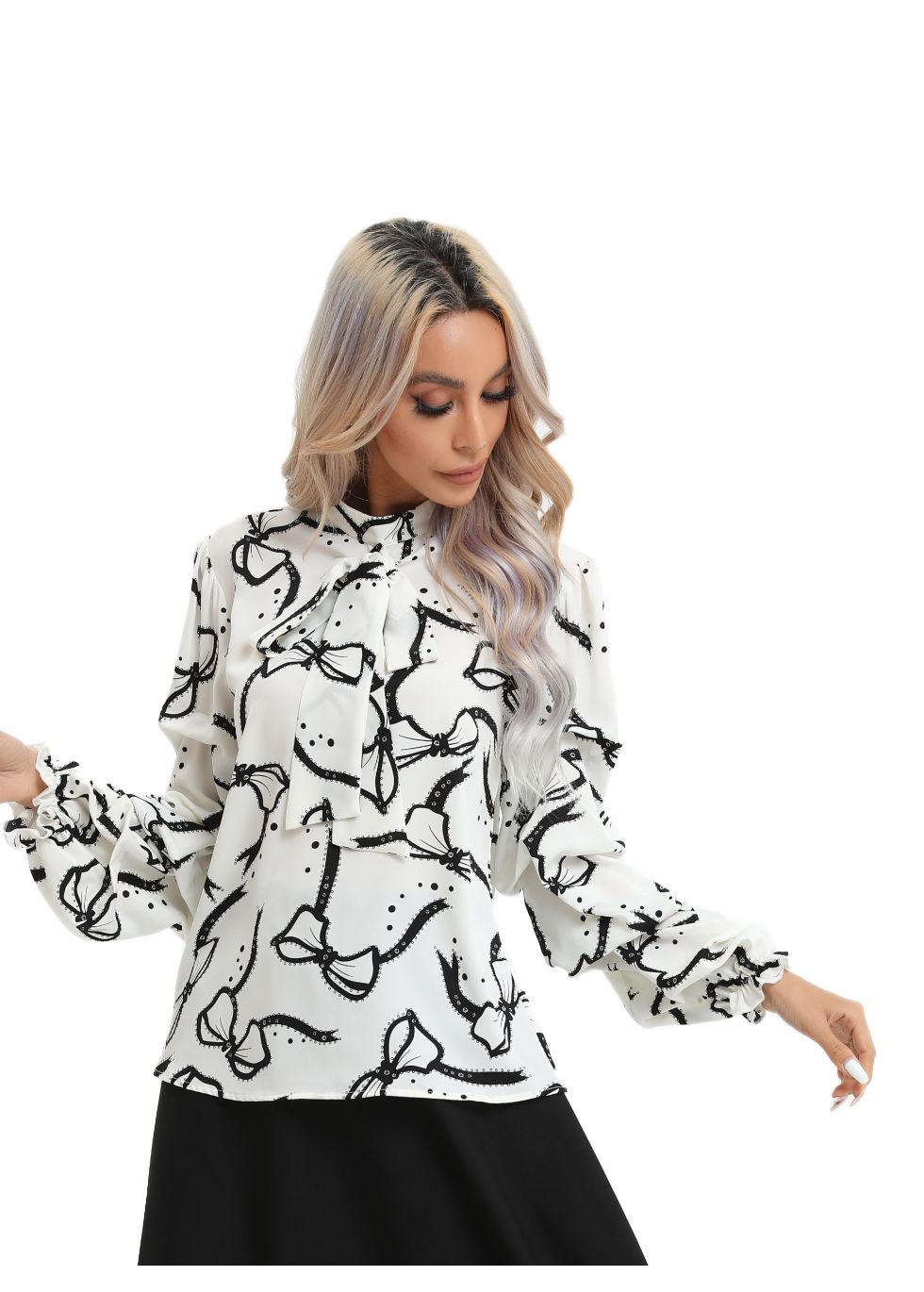 White Puff Sleeve Tie-Front Blouse