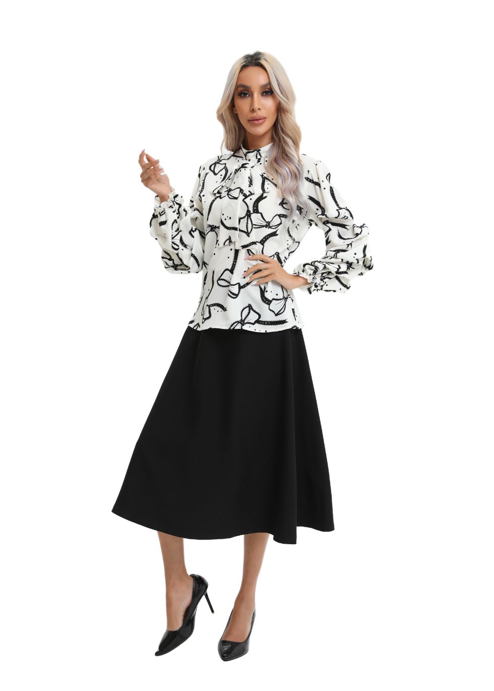 White Puff Sleeve Tie-Front Blouse
