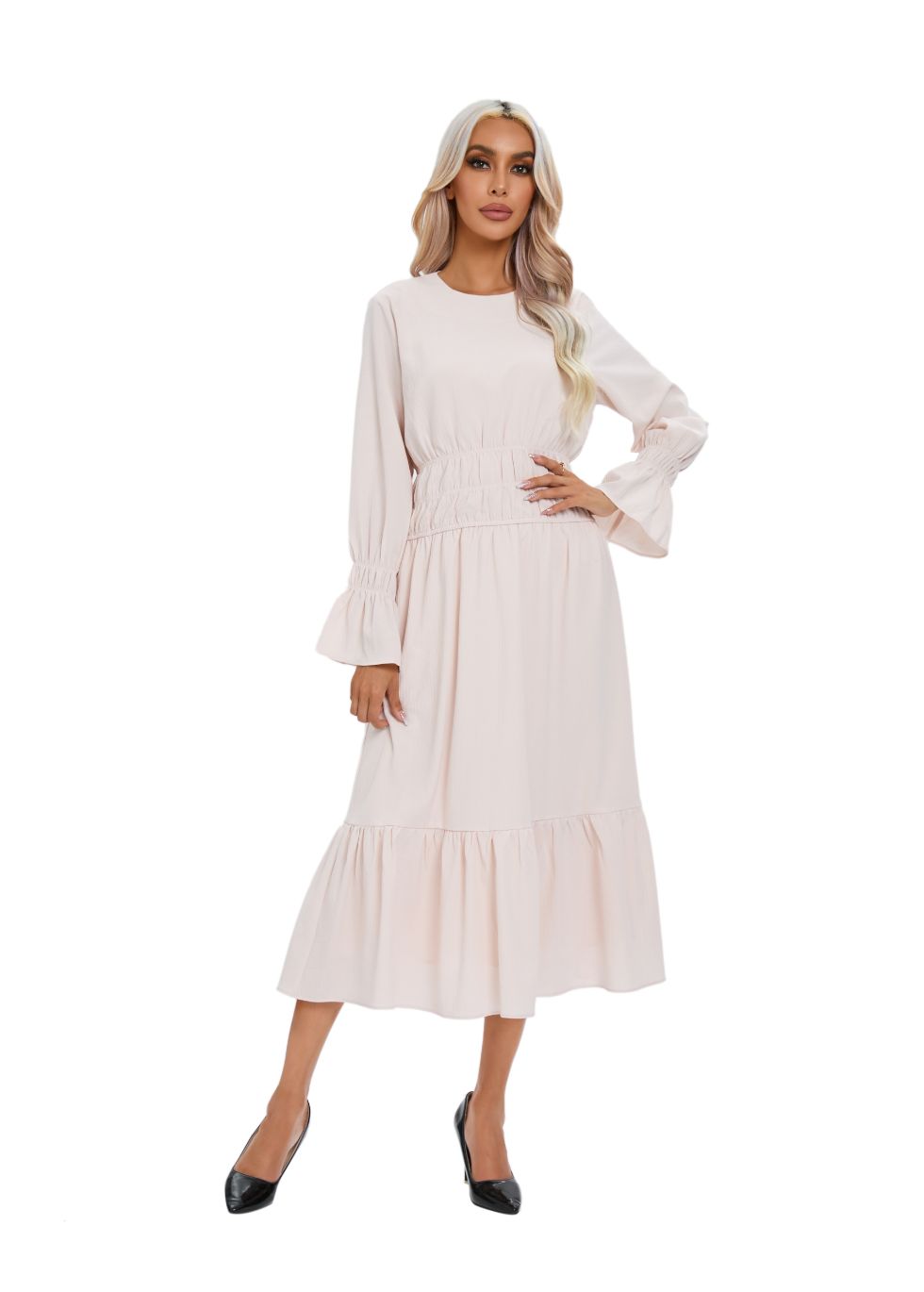 Blush White Flow Midi Dress