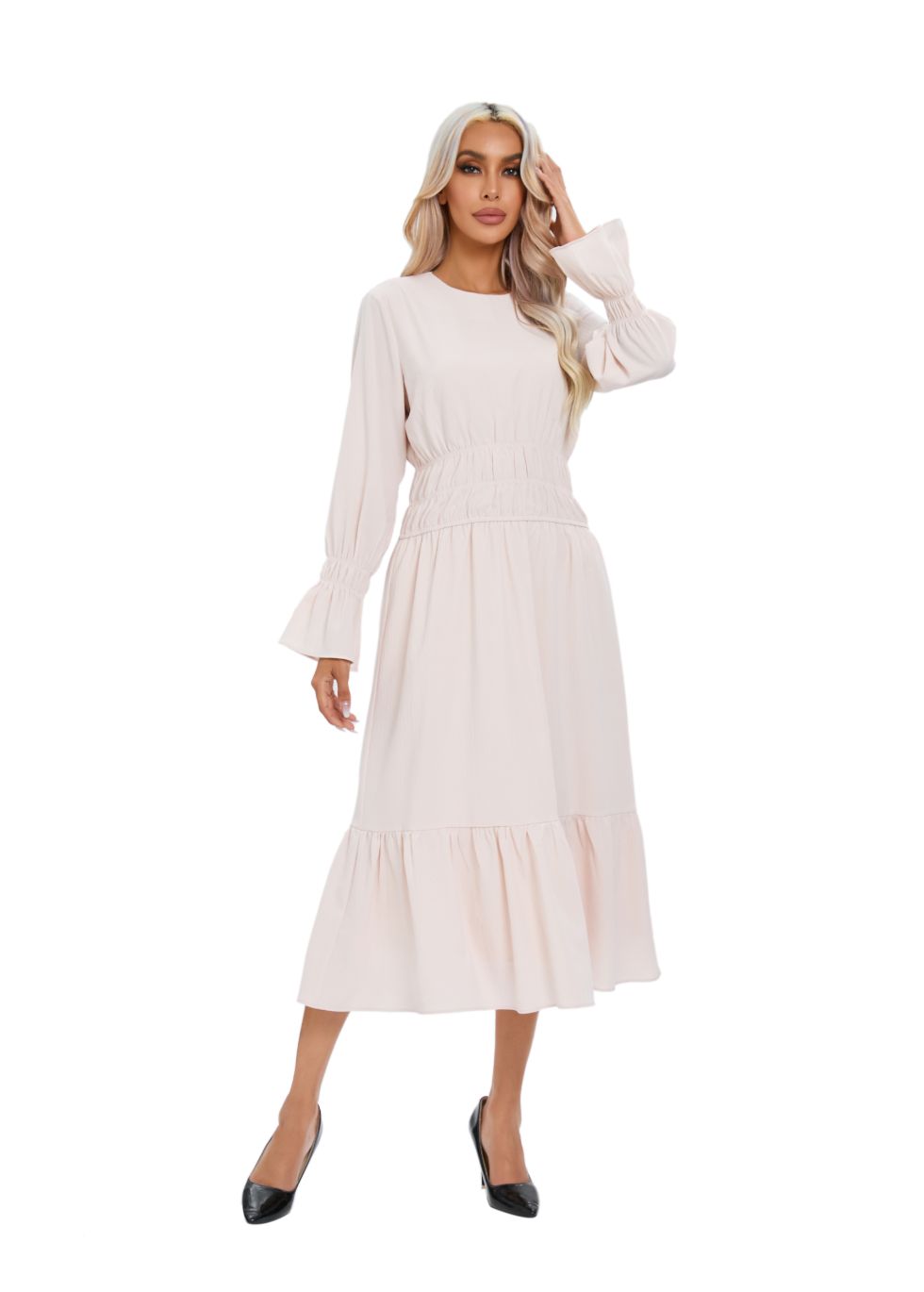 Blush White Flow Midi Dress