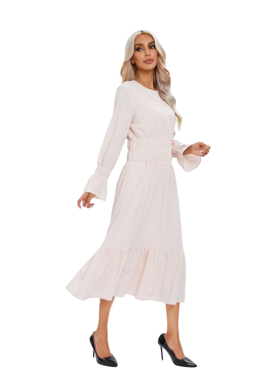 Blush White Flow Midi Dress