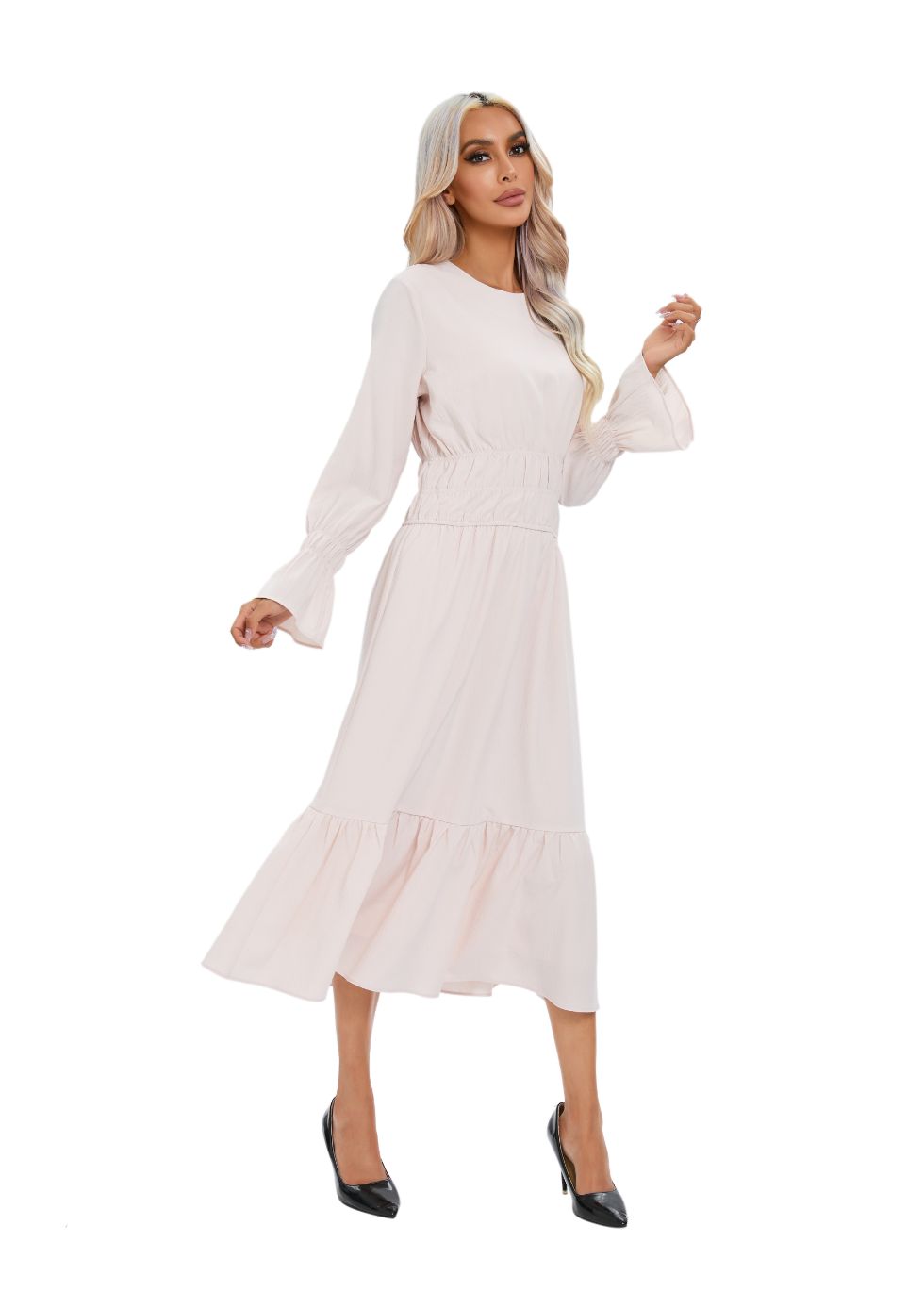 Blush White Flow Midi Dress