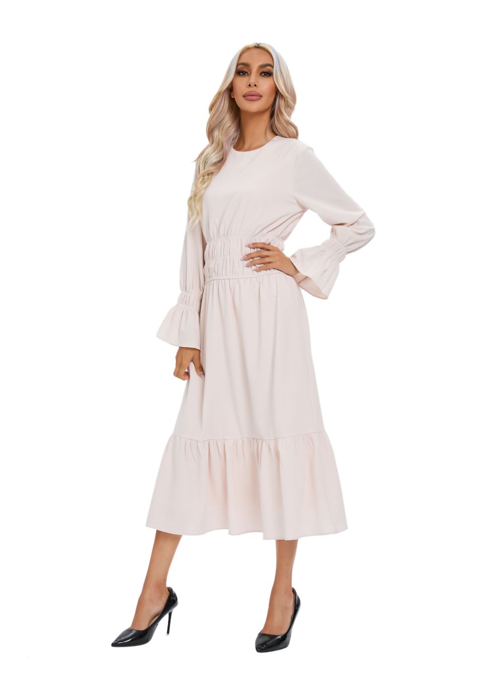 Blush White Flow Midi Dress