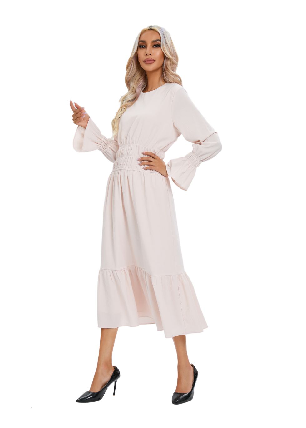 Blush White Flow Midi Dress