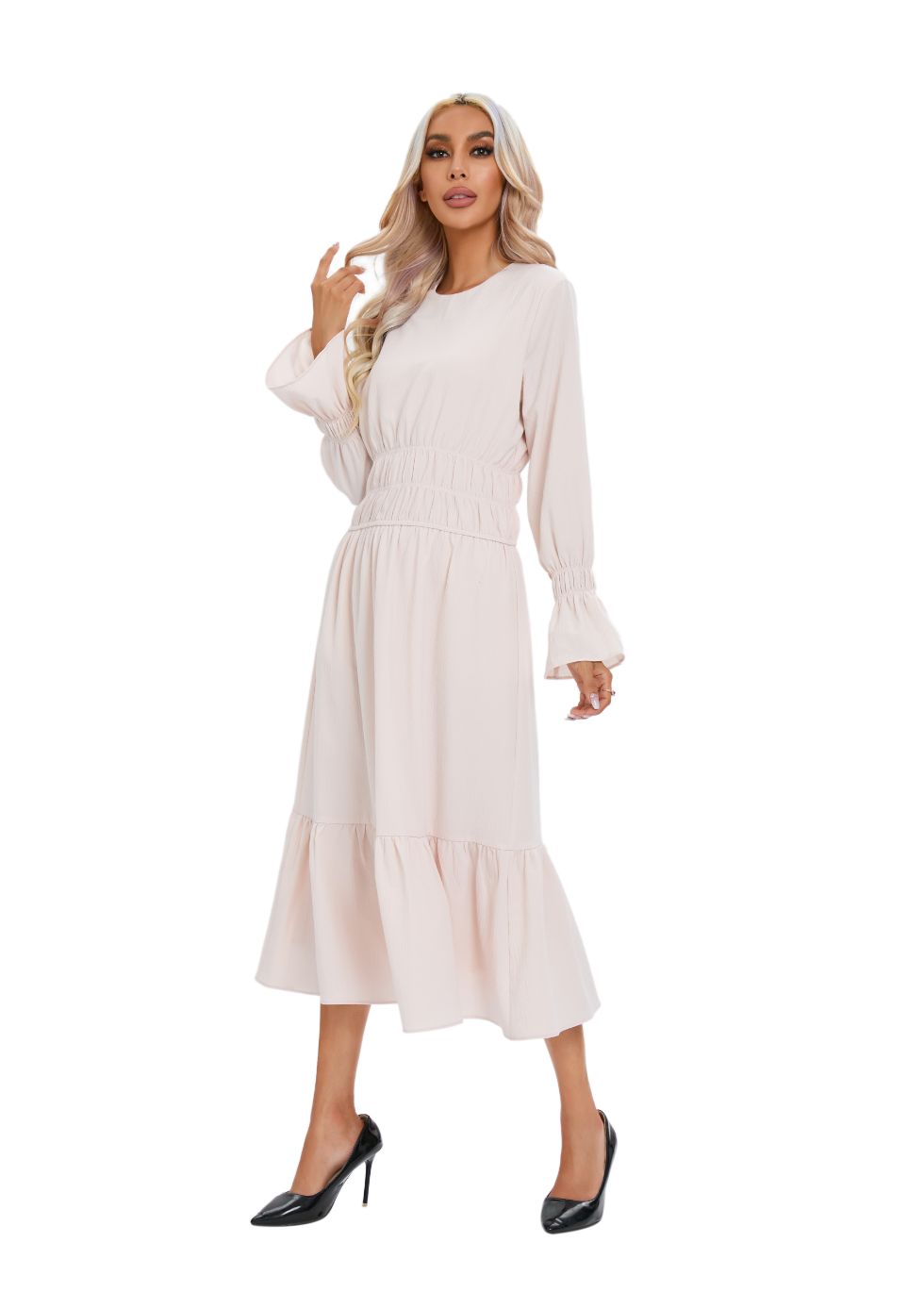 Blush White Flow Midi Dress