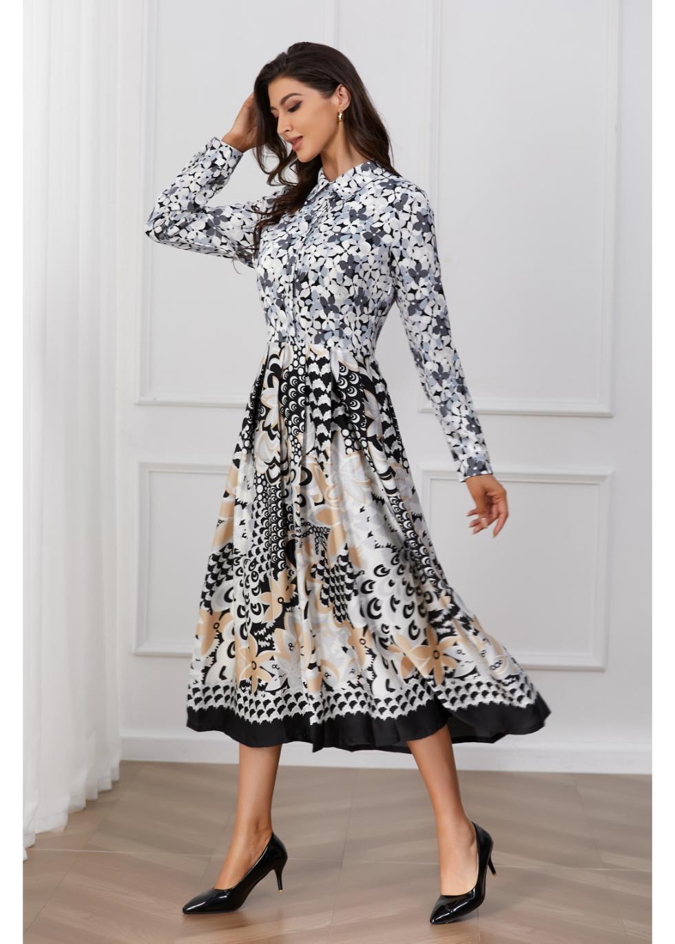 Monochrome Harmony Midi Dress
