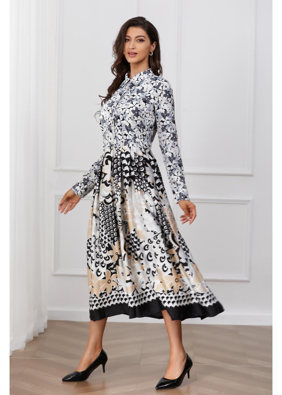 Monochrome Harmony Midi Dress