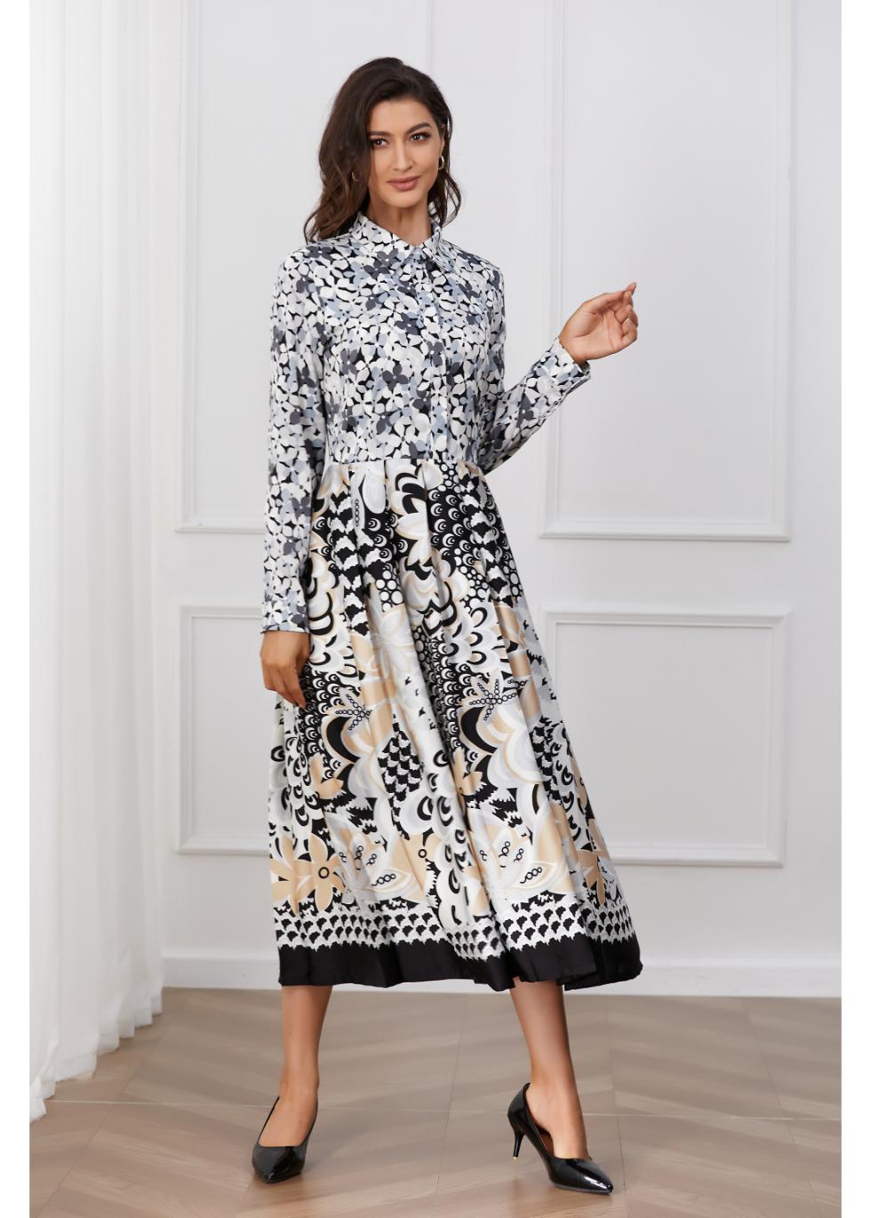 Monochrome Harmony Midi Dress