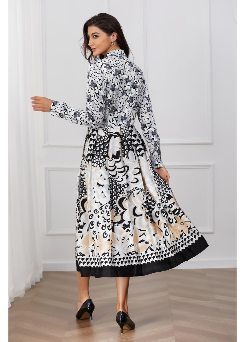 Monochrome Harmony Midi Dress