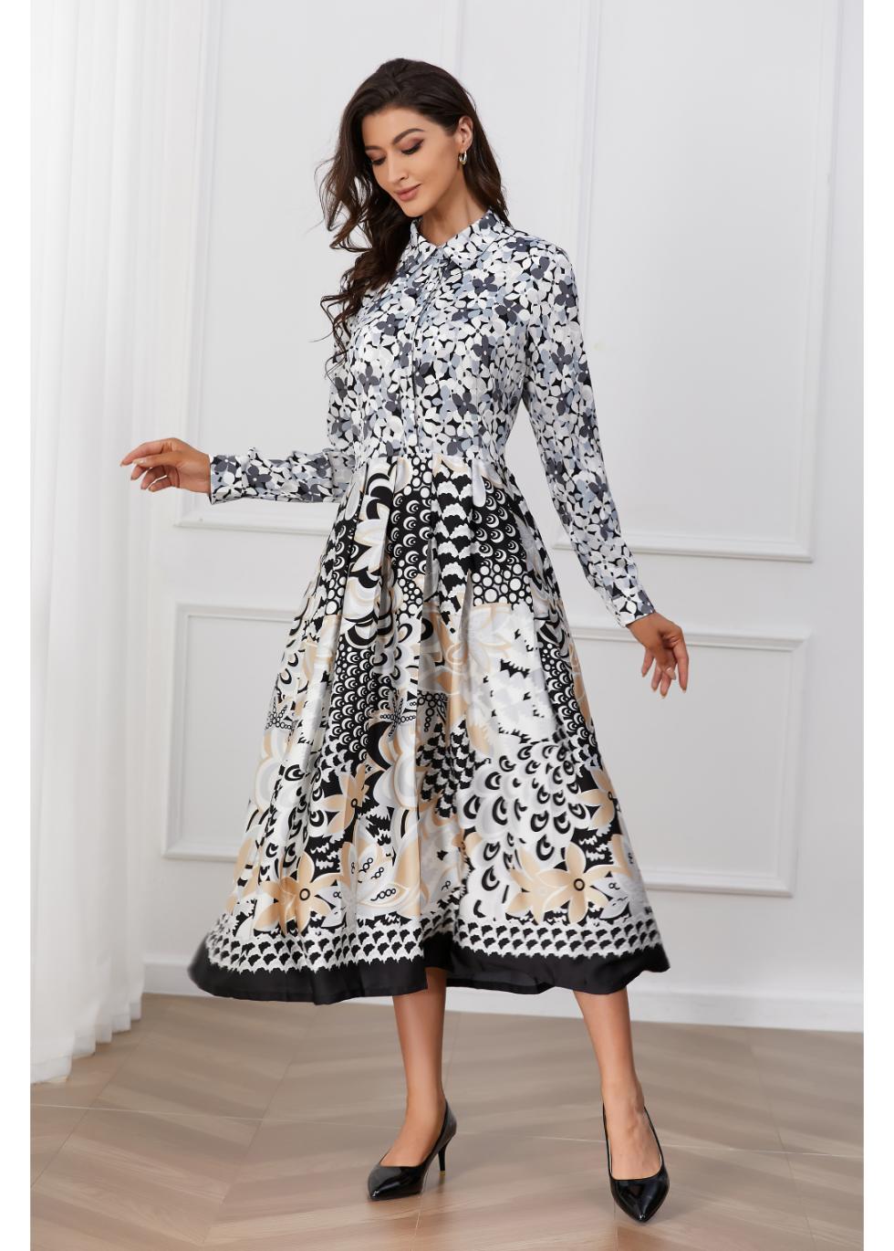 Monochrome Harmony Midi Dress