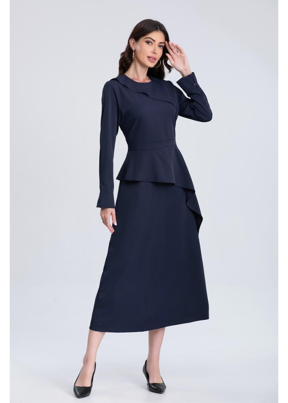 Peplum Navy Midi Dress