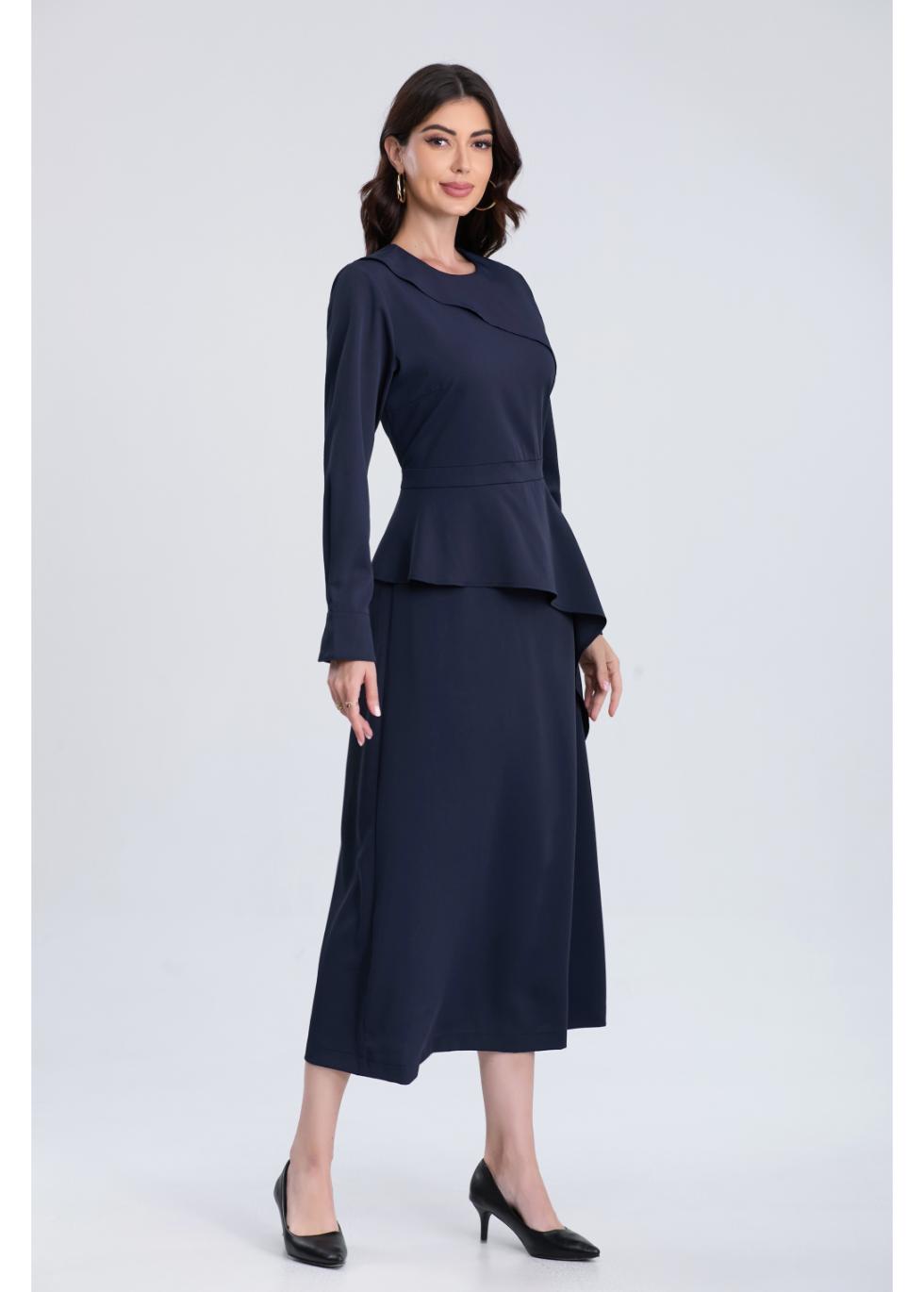 Peplum Navy Midi Dress