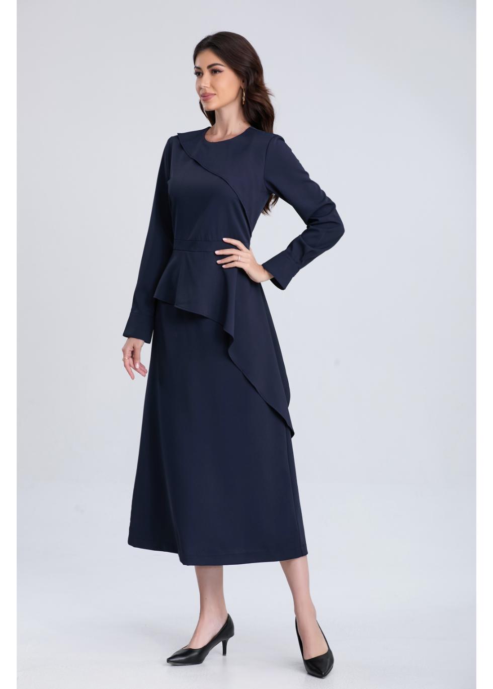 Peplum Navy Midi Dress