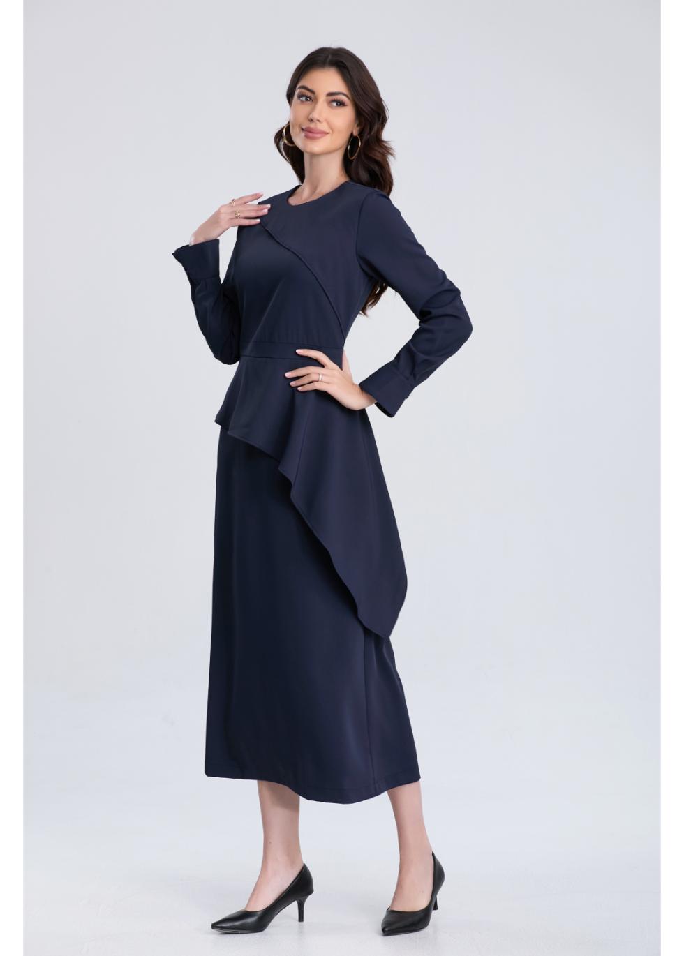 Peplum Navy Midi Dress