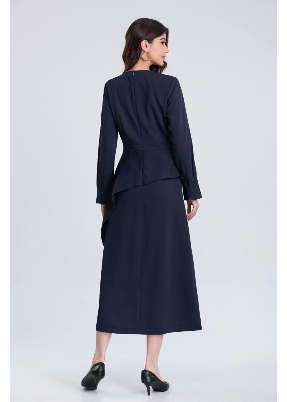 Peplum Navy Midi Dress