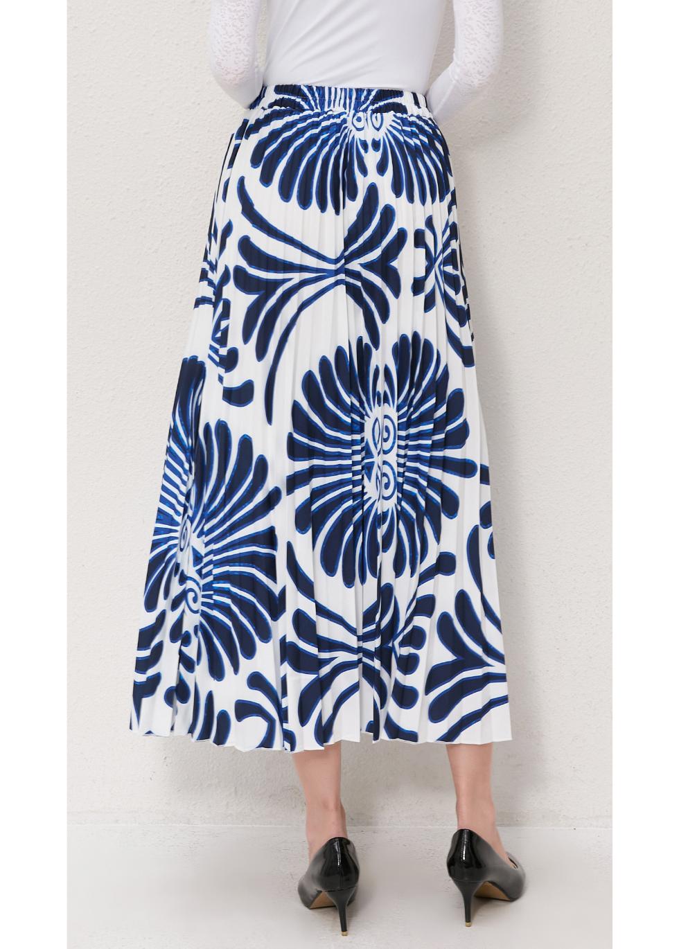 Azure Blossom Pleated Midi Skirt