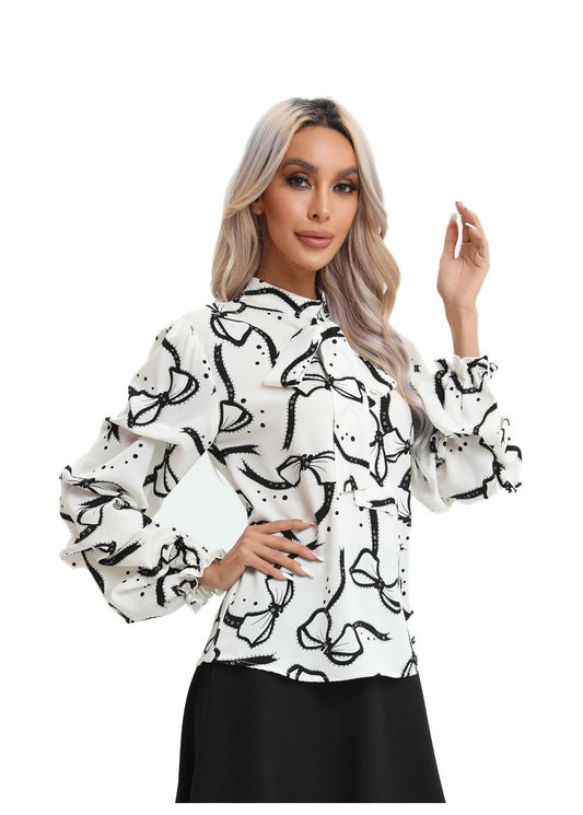 White Puff Sleeve Tie-Front Blouse