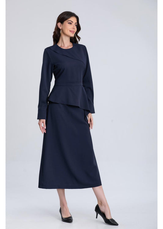 Peplum Navy Midi Dress